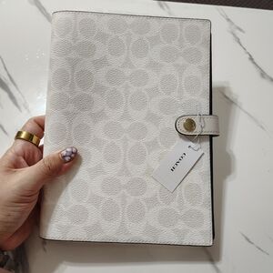 New Coach Notebook in White/Chalk Combo with Gold Hardware Accents